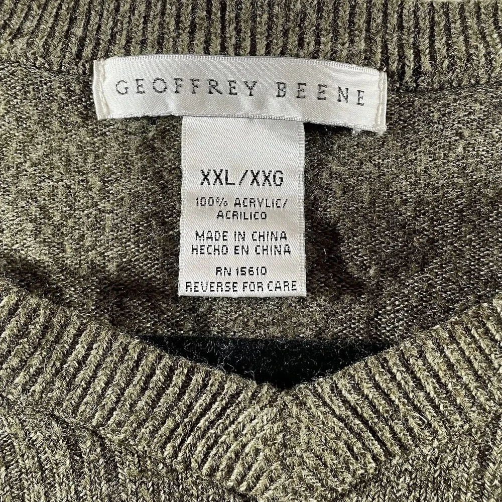 VTG Geoffrey Beene Mens Long‎ Sleeve Acrylic Knit V-Neck Sweater Size XXL Olive